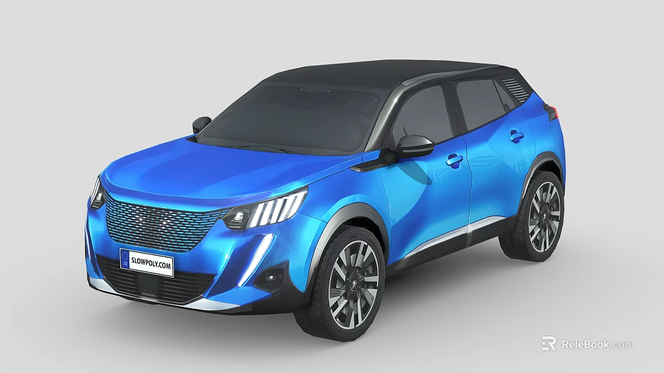 Blue SUV Car with Modern Front Design Black Roof and Alloy Wheels 3d model 