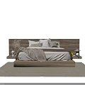 Modern Double Bed with Wooden Headboard White Bedding Nightstands Vase Dried Flowers and Rug