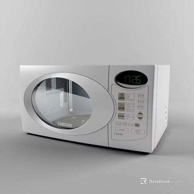 Samsung White Microwave Oven as Essential Kitchen Appliance with Digital Display and Control Panel Buttons 3d model 