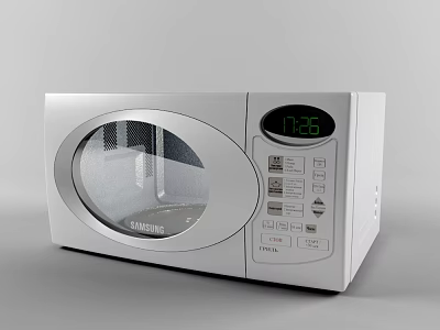 Samsung White Microwave Oven as Essential Kitchen Appliance with Digital Display and Control Panel Buttons 3d model