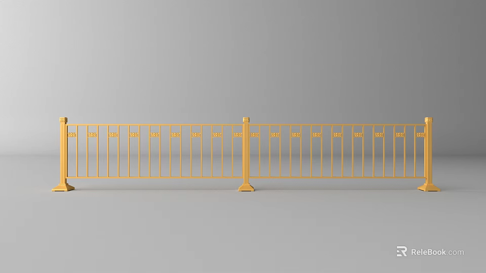Yellow Traffic Barrier With Decorative Rails And Support Posts For Road Safety 3d model 