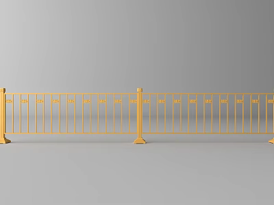 Yellow Traffic Barrier With Decorative Rails And Support Posts For Road Safety 3d model