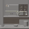 Modern Bathroom Cabinet With Lighted Mirror Wooden Design White Countertop Vase And Stool