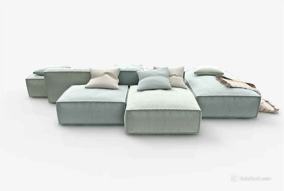 Light Blue Modular Sectional Sofa With Soft Cushions And Modern Design 3d model