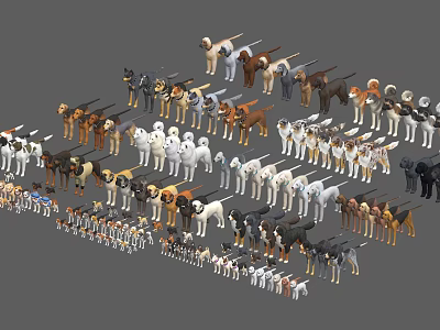 Assorted Dog Figurines With Different Colors And Various Poses Arranged Neatly 3d model