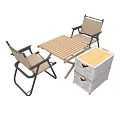 Outdoor Wooden Table Set With Canvas Chairs And Metal Frame Storage Drawer Unit