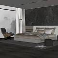 Modern Luxury Double Bed Interior With Textured Wall Plush Pillows And Large Window