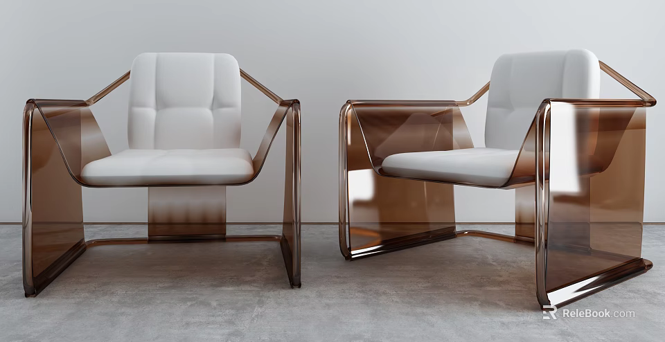 Modern Leisure Chairs Featuring Sleek Brown Metal Frame And White Padded Seats 3d model 
