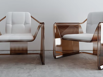 Modern Leisure Chairs Featuring Sleek Brown Metal Frame And White Padded Seats 3d model