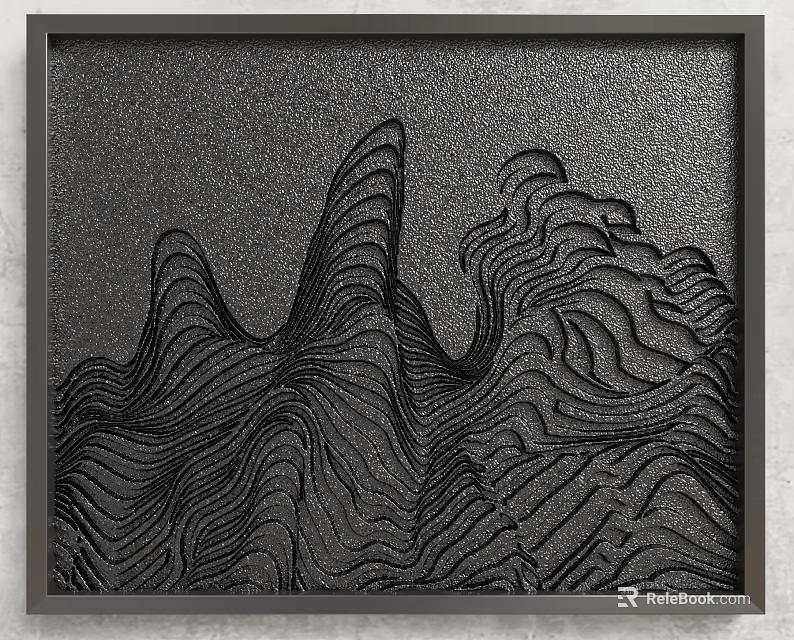 Gray Textured Background Wall Featuring Black Wave Pattern Decorative Art Frame 3d model 