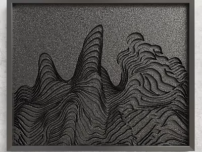 Gray Textured Background Wall Featuring Black Wave Pattern Decorative Art Frame 3d model