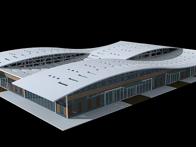 Modern Architectural Design With Wavy Roof Large Glass Windows And Metal Structure 3d model