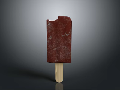 Red Icy Popsicle With Bite Mark On Wooden Stick Against Gray Background 3d model