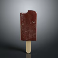 Red Icy Popsicle With Bite Mark On Wooden Stick Against Gray Background