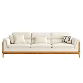 Modern Three Seater Sofa With Wooden Frame Light Upholstery Comfortable Cushions And Clean Lines