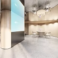 Modern Public Office Space Interior With Open Design Wooden Walls Glass Partition Desks And Chairs