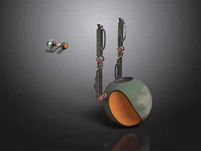Mechanical Spherical Weapon With Green Orange Surface And Metal Structural Parts 3d model