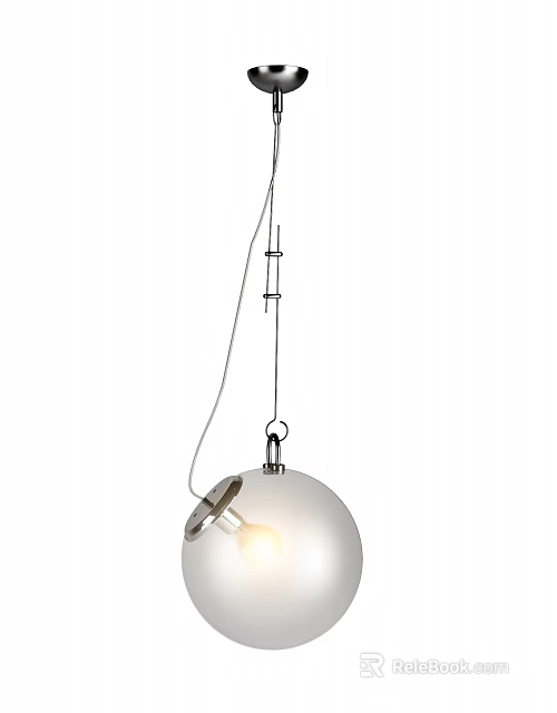 Modern Spherical Glass Pendant Light With Metal Frame And Illuminated Shade 3d model 