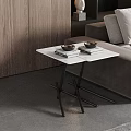 Modern Side Table With Marble Top And Black Metal Legs In Living Room