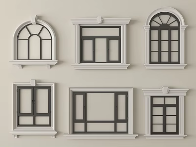 Casement Windows In Various Designs With Decorative Frames And Classic Styles 3d model