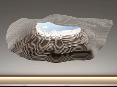 Modern Architectural Ceiling Design With Wavy Textured Lines And Central Skylight Opening 3d model