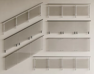 Modern Glass Railings With Metal Supports For Staircase And Balcony Design 3d model