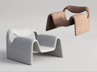Modern Curved Design Leisure Chairs in Gray and Brown for Stylish Home Decor 3d model