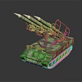 Military Combat Vehicle With Triple Missiles Launcher Green Camouflage Tracked Design