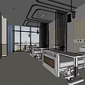 Bright Hospital Clinic Patient Rooms With Medical Beds Ceiling Lights And Large Windows
