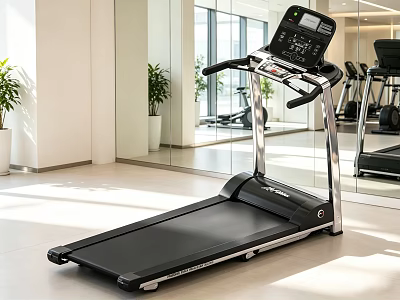 Modern Indoor Fitness Equipment Treadmill With Display Screen In Bright Gym Room 3d model