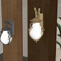 Black and Gold Metal Frame Chandeliers with Glass Shades on Interior Wooden and Striped Walls