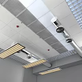 Industrial Commercial Ceiling Design With Metal Pipes Long Light Fixtures And Ventilation Grilles