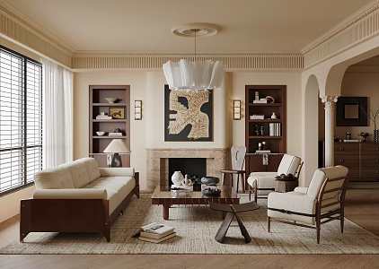 French Middle Style Living Room 3d model