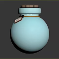 Blue Spherical Container with Brown Top Lid Yellow Rope and Red Tag 3d model