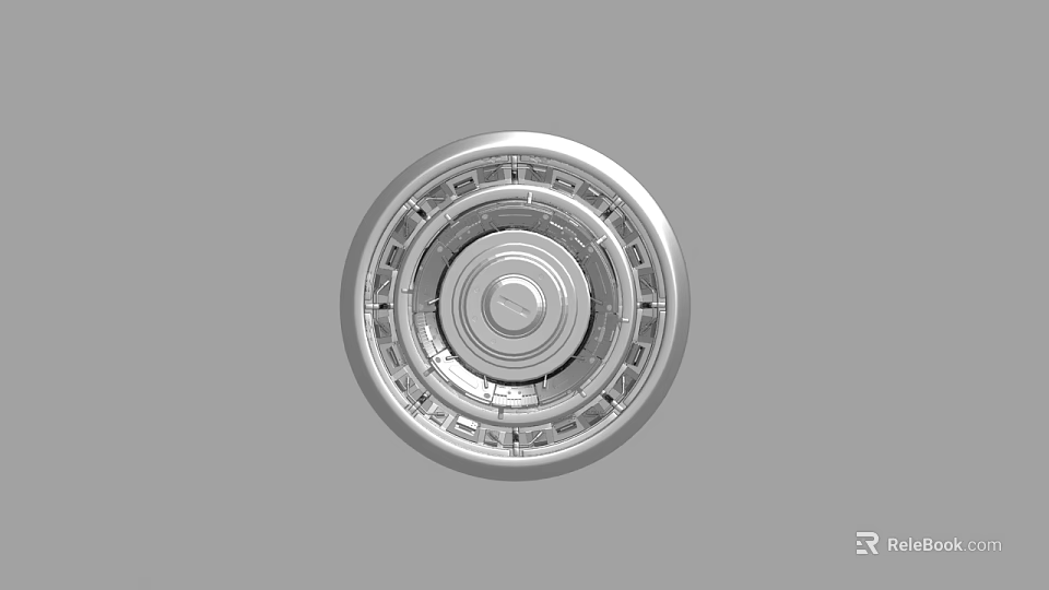 Metallic Circular Mechanical Component With Concentric Rings Hollow Design And Central Groove 3d model 