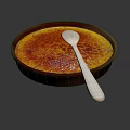 Delicious Creme Brulee With Caramelized Top In Brown Bowl And Silver Spoon