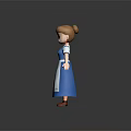 3D Game Movie Character with Brown Hair Green Eyes Blue White Maid Outfit Red Shoes