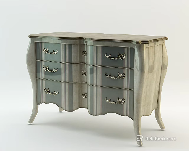 Light Wood Entryway Cabinet Sideboard with Drawers Decorative Handles and Curved Design 3d model 