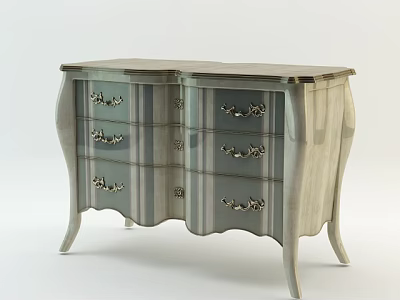 Light Wood Entryway Cabinet Sideboard with Drawers Decorative Handles and Curved Design 3d model