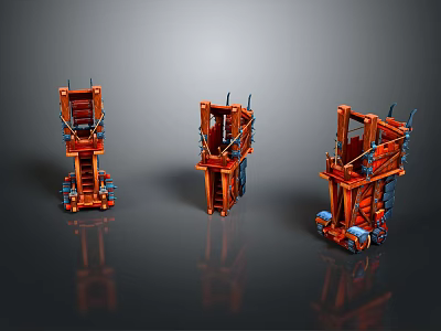Three Different Children's Playground Equipment Designs With Orange Frames And Blue Supports 3d model