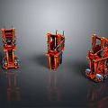 Three Different Children's Playground Equipment Designs With Orange Frames And Blue Supports