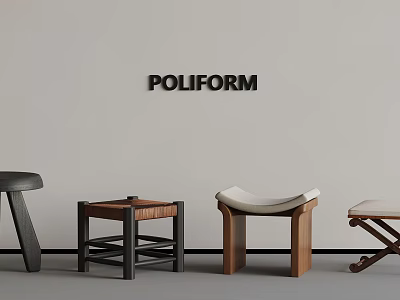 Poliform Modern Stools And Side Tables With Unique Designs In Showroom 3d model