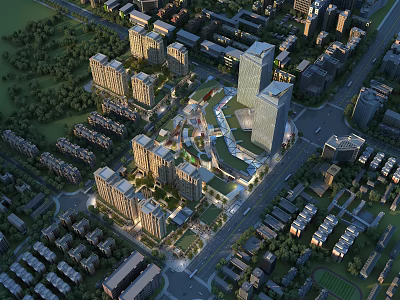 Aerial Planning of Modern Urban Development with High Rise Buildings Residential Areas and Green Spaces 3d model