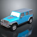 Blue Military Vehicle With Four Door Gray Roof And Off Road Tires