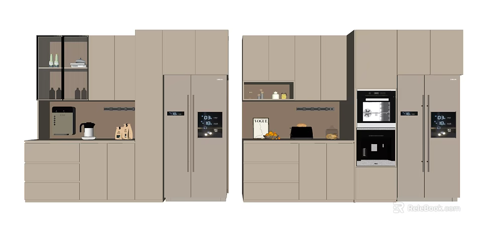 Wine Cabinet Design In Modern Kitchen With Storage And Appliances 3d model 
