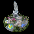 Fun Amusement Park Featuring Ferris Wheel Carousel Colorful Buildings Trees And Lamp Posts