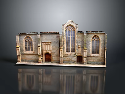 Historical Church Style Furniture Decorative Model With Arched Windows Wooden Door And Symmetrical Design 3d model