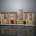 Historical Church Style Furniture Decorative Model With Arched Windows Wooden Door And Symmetrical Design