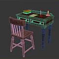 Traditional Wooden Desk And Chair With Stack Of Books Sheet Of Paper Candle And Candlestick