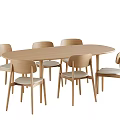 Modern Wooden Oval Dining Table and Six Chairs Set with Simple Design 3d model